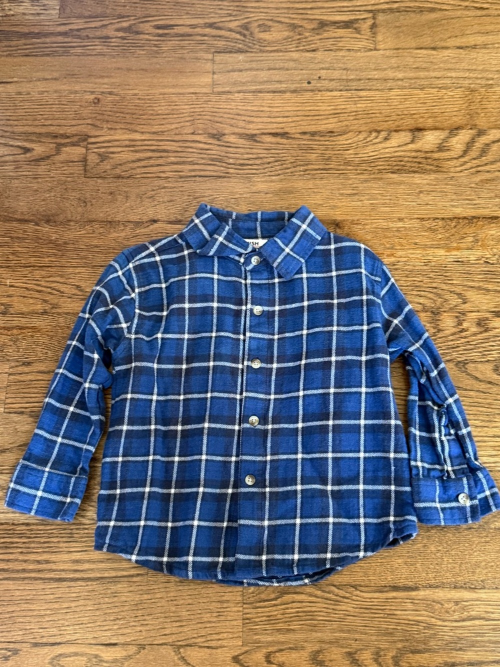 Mish boys Blue and White Plaid flannel Button-Down Shirt, “Game day” NWOT